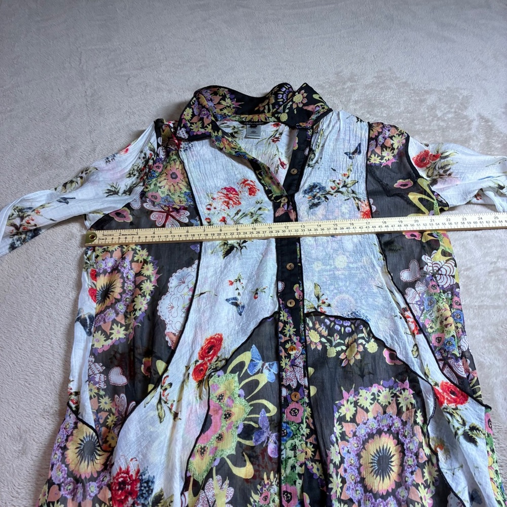 John Mark Boho Patchwork Floral Sheer Blouse Fall… - image 6